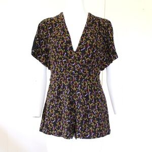 Free People Printed Black Rayon Shorts Playsuit Romper